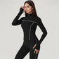 Fitted Zip-Up Activewear Jacket with High Collar Long Sleeves and Contour Seaming