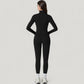 Fitted Zip-Up Activewear Jacket with High Collar Long Sleeves and Contour Seaming