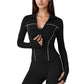 Fitted Zip-Up Activewear Jacket with High Collar Long Sleeves and Contour Seaming