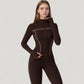 Fitted Zip-Up Activewear Jacket with High Collar Long Sleeves and Contour Seaming