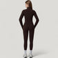 Fitted Zip-Up Activewear Jacket with High Collar Long Sleeves and Contour Seaming