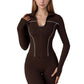 Fitted Zip-Up Activewear Jacket with High Collar Long Sleeves and Contour Seaming