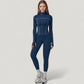 Fitted Zip-Up Activewear Jacket with High Collar Long Sleeves and Contour Seaming