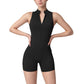 Sleeveless Zip Front Activewear Romper with Open Back and Contoured Fit