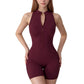 Sleeveless Zip Front Activewear Romper with Open Back and Contoured Fit