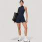 Sleeveless Zip Front Activewear Romper with Open Back and Contoured Fit