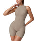 Sleeveless Zip Front Activewear Romper with Open Back and Contoured Fit