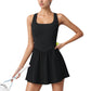 Sleeveless Active Tennis Dress with Flowy Skirt and Crisscross Back Strap Detail