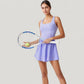Sleeveless Active Tennis Dress with Flowy Skirt and Crisscross Back Strap Detail