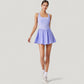 Sleeveless Active Tennis Dress with Flowy Skirt and Crisscross Back Strap Detail