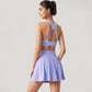 High Waist Flared Activewear Skirt with Wide Waistband and Flowing Hem