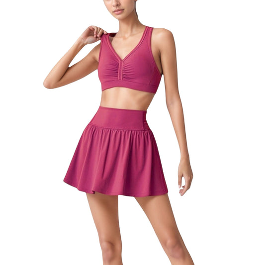 High Waist Flared Activewear Skirt with Wide Waistband and Flowing Hem
