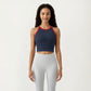 Ribbed High Neck Racerback Crop Top with Stretch Knit Fabric and Supportive Underband