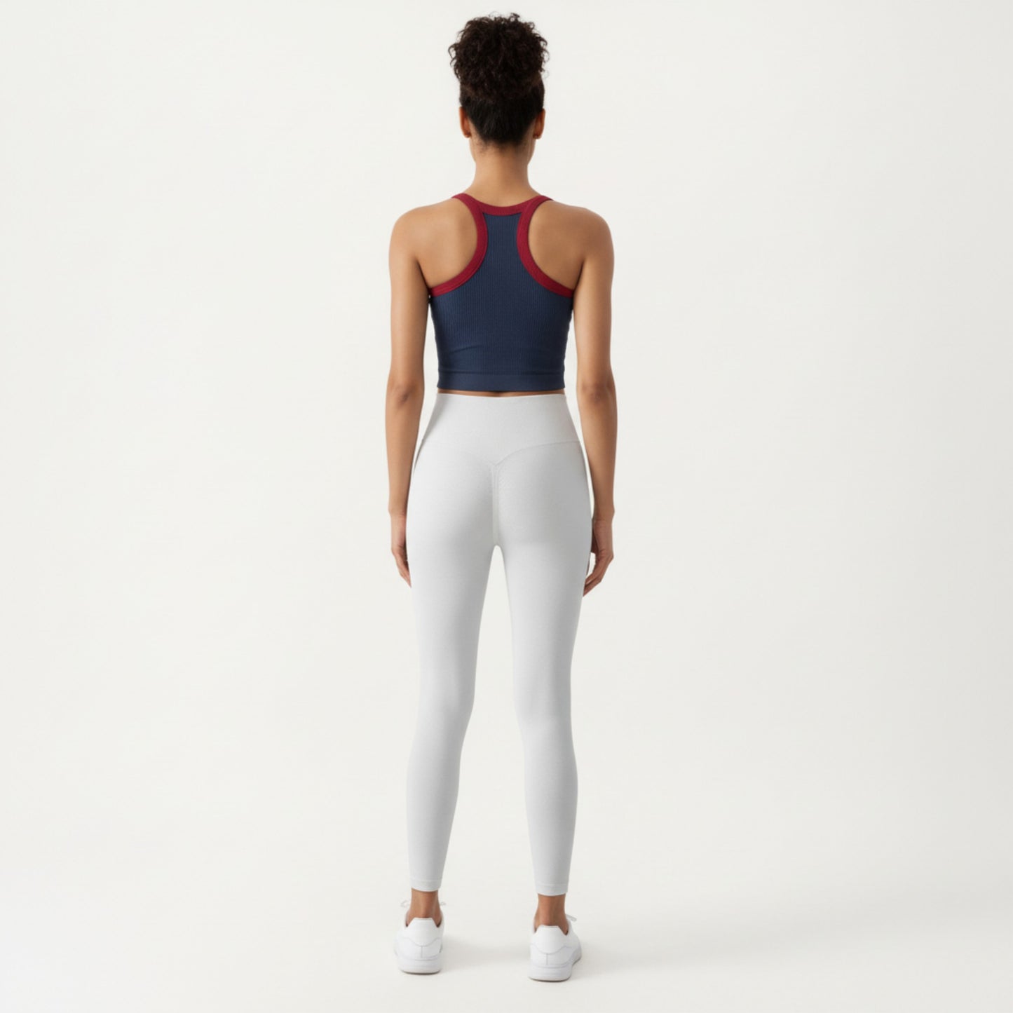 Ribbed High Neck Racerback Crop Top with Stretch Knit Fabric and Supportive Underband