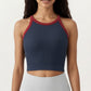 Ribbed High Neck Racerback Crop Top with Stretch Knit Fabric and Supportive Underband