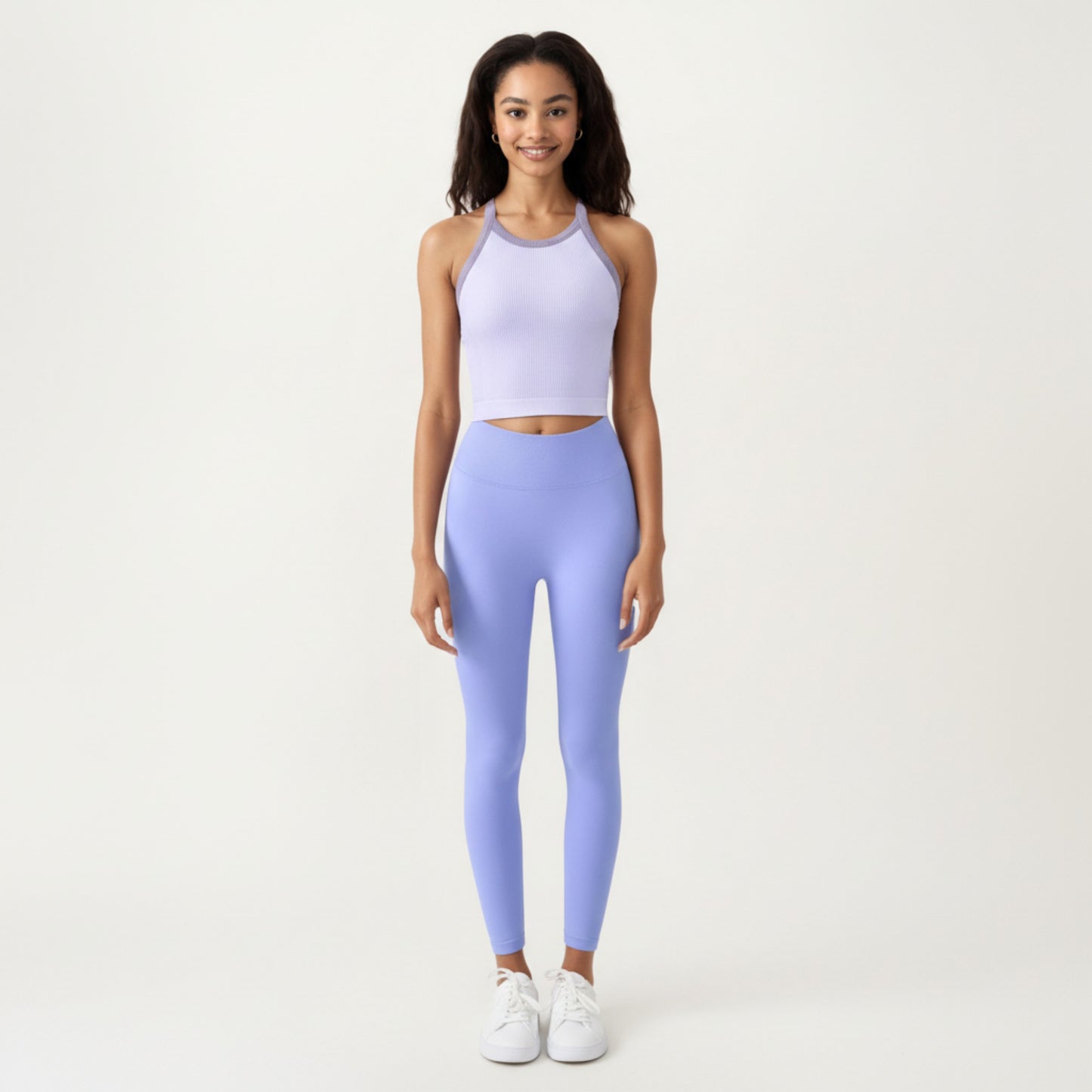 Ribbed High Neck Racerback Crop Top with Stretch Knit Fabric and Supportive Underband
