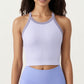 Ribbed High Neck Racerback Crop Top with Stretch Knit Fabric and Supportive Underband