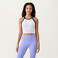 Ribbed High Neck Racerback Crop Top with Stretch Knit Fabric and Supportive Underband