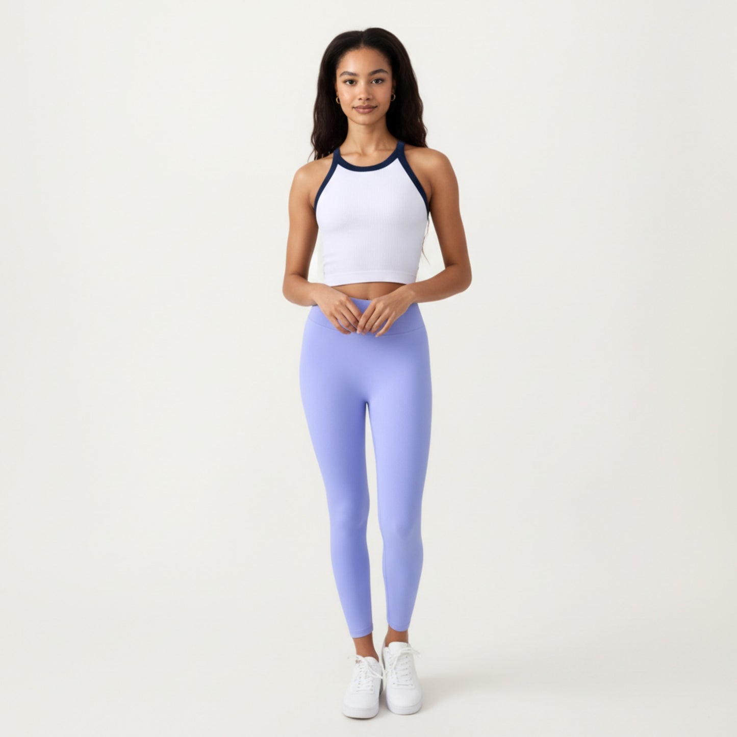 Ribbed High Neck Racerback Crop Top with Stretch Knit Fabric and Supportive Underband