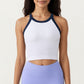 Ribbed High Neck Racerback Crop Top with Stretch Knit Fabric and Supportive Underband