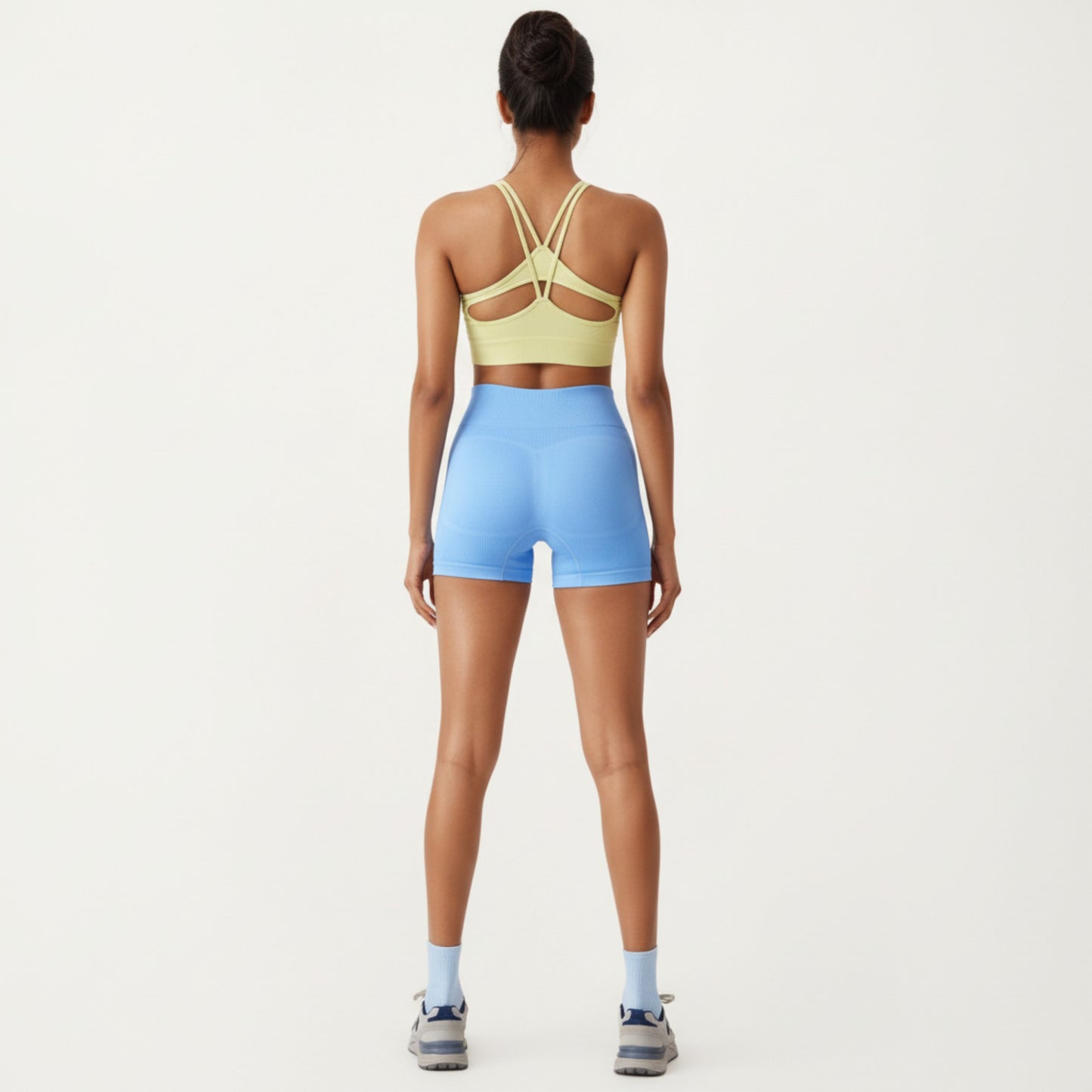 Ribbed Sports Bra with Scoop Neckline and Stretch Knit Fabric