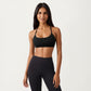 Strappy Back Sports Bra with Scoop Neckline and Stretch Knit Fabric