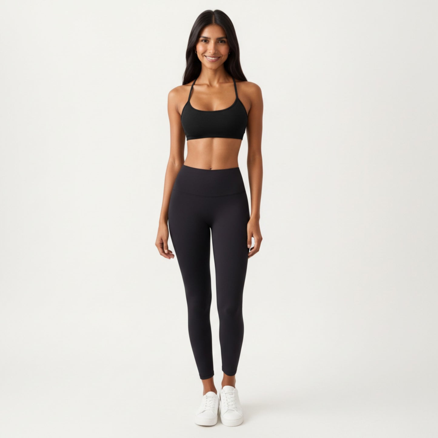 Strappy Back Sports Bra with Scoop Neckline and Stretch Knit Fabric