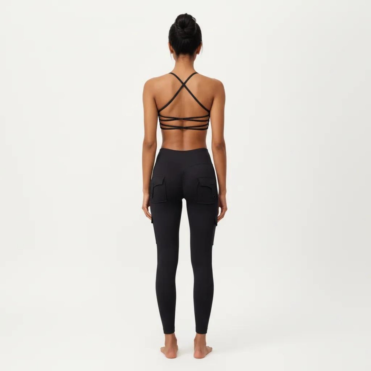 Strappy Back Sports Bra with Scoop Neckline and Stretch Knit Fabric
