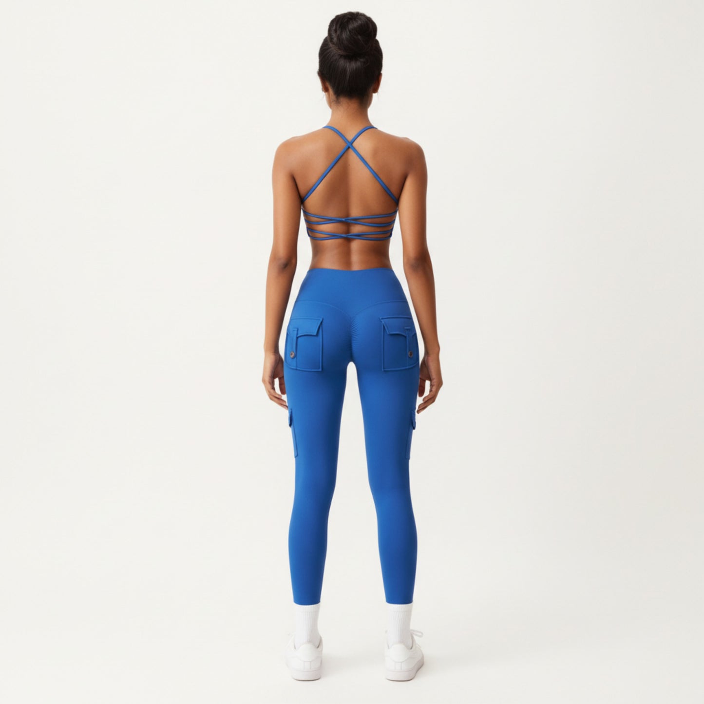 Strappy Back Sports Bra with Scoop Neckline and Stretch Knit Fabric