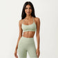 Strappy Back Sports Bra with Scoop Neckline and Stretch Knit Fabric