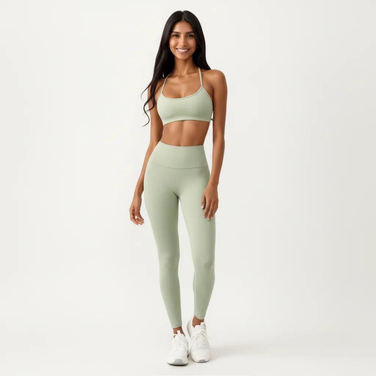 Strappy Back Sports Bra with Scoop Neckline and Stretch Knit Fabric