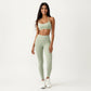 Strappy Back Sports Bra with Scoop Neckline and Stretch Knit Fabric
