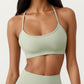 Strappy Back Sports Bra with Scoop Neckline and Stretch Knit Fabric
