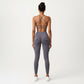 Strappy Back Sports Bra with Scoop Neckline and Stretch Knit Fabric