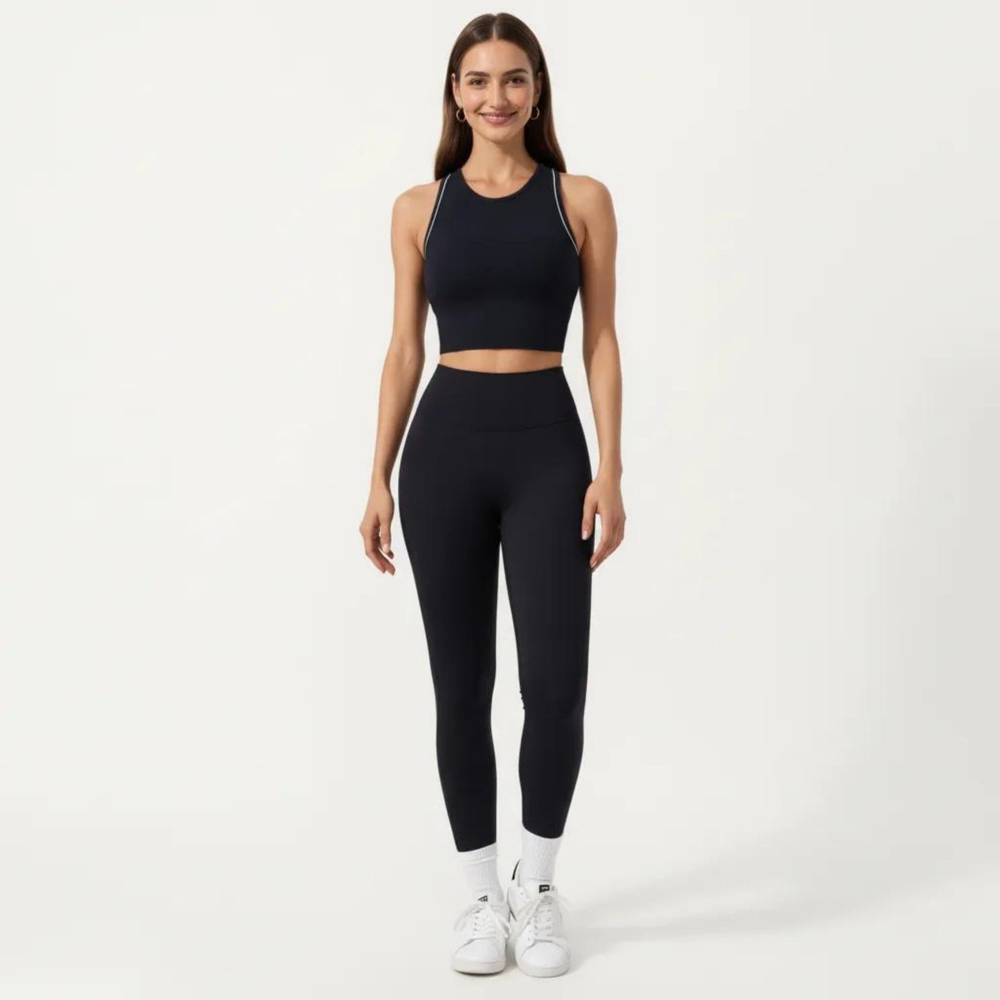 Sleeveless Cropped Fitted Active Tank Top with Contrast Trim and Smooth Stretch Fabric