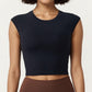 Sleeveless Cropped Fitted Active Tank Top with Smooth Stretch Fabric and Crew Neckline