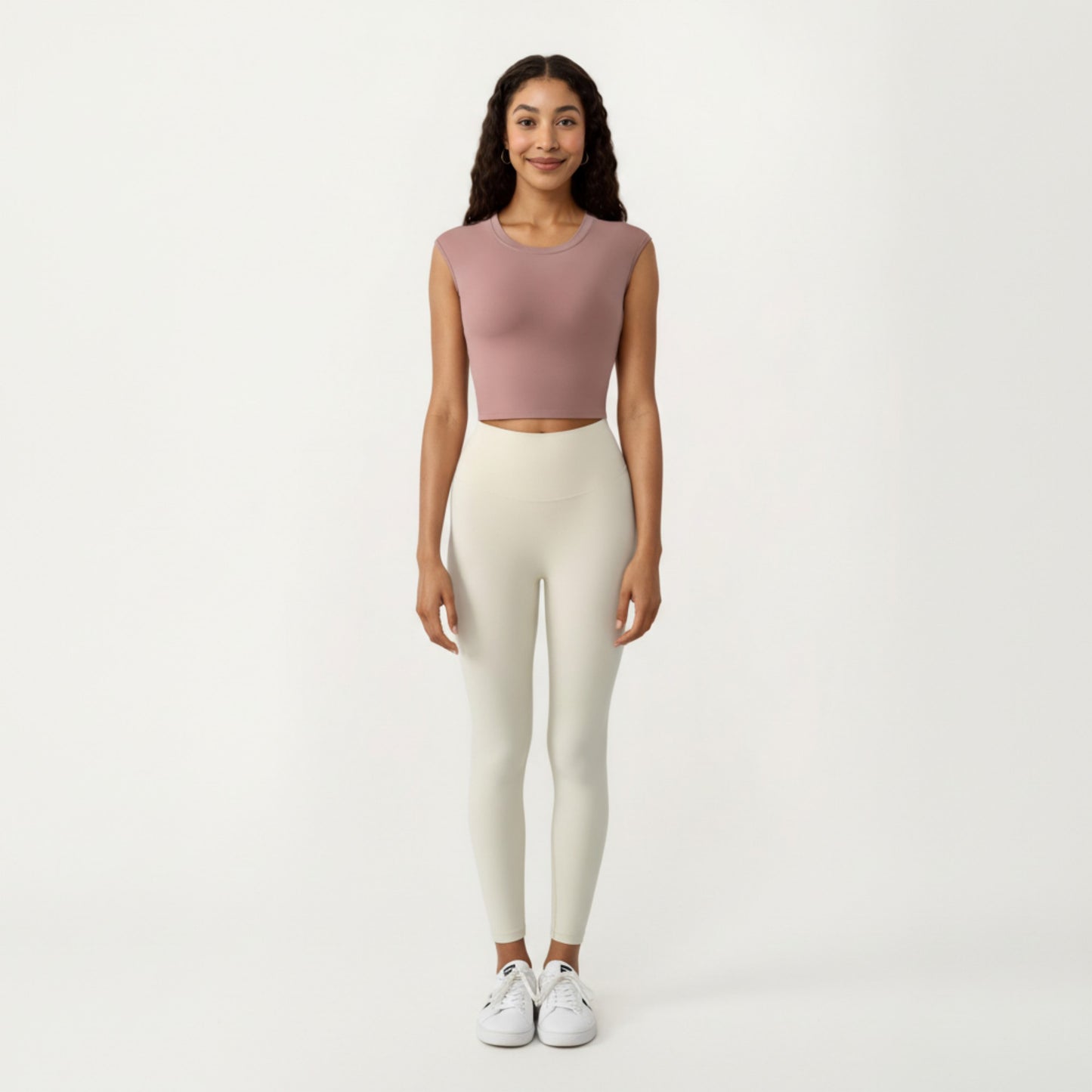 Sleeveless Cropped Fitted Active Tank Top with Smooth Stretch Fabric and Crew Neckline