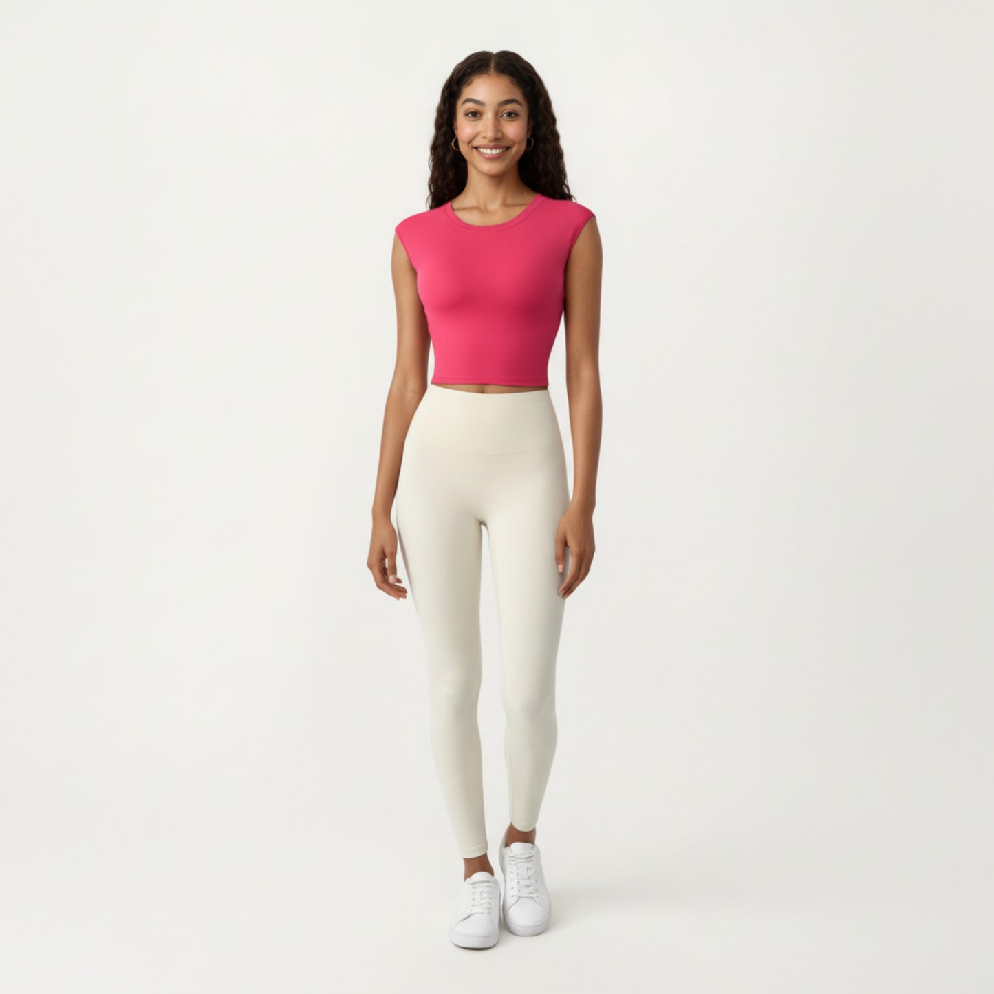 Sleeveless Cropped Fitted Active Tank Top with Smooth Stretch Fabric and Crew Neckline