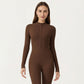 Long Sleeve Full Length Active Romper with Front Half Zip and Sculpted One-Piece Fit