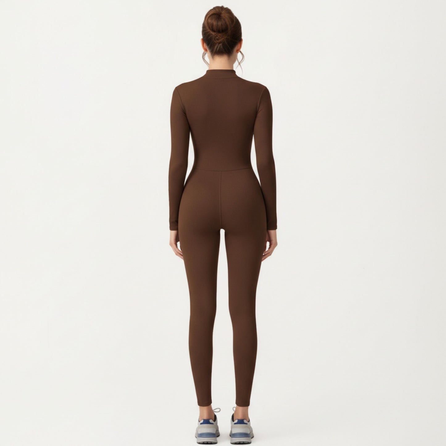Long Sleeve Full Length Active Romper with Front Half Zip and Sculpted One-Piece Fit