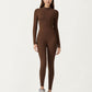 Long Sleeve Full Length Active Romper with Front Half Zip and Sculpted One-Piece Fit