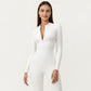 Long Sleeve Full Length Active Romper with Front Half Zip and Sculpted One-Piece Fit