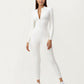 Long Sleeve Full Length Active Romper with Front Half Zip and Sculpted One-Piece Fit