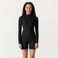 Long Sleeve Fitted Active Romper with Front Half Zip and Stretch One-Piece Design