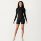 Long Sleeve Fitted Active Romper with Front Half Zip and Stretch One-Piece Design