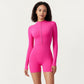 Long Sleeve Fitted Active Romper with Front Half Zip and Stretch One-Piece Design