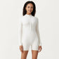 Long Sleeve Fitted Active Romper with Front Half Zip and Stretch One-Piece Design