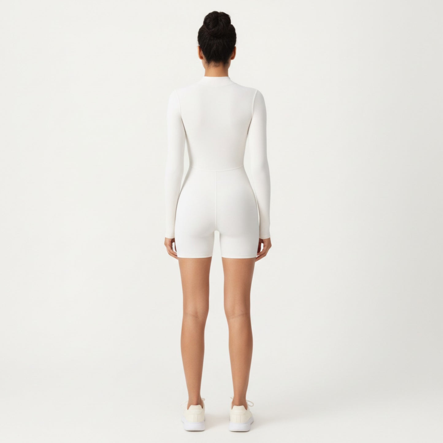 Long Sleeve Fitted Active Romper with Front Half Zip and Stretch One-Piece Design