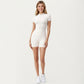 Short Sleeve Fitted Active Romper with Front Half Zip and Stretch One-Piece Design