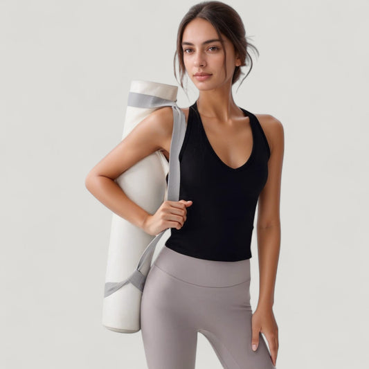 V-Neck Cropped Activewear Tank with T-Strap Back and Stretch Fabric